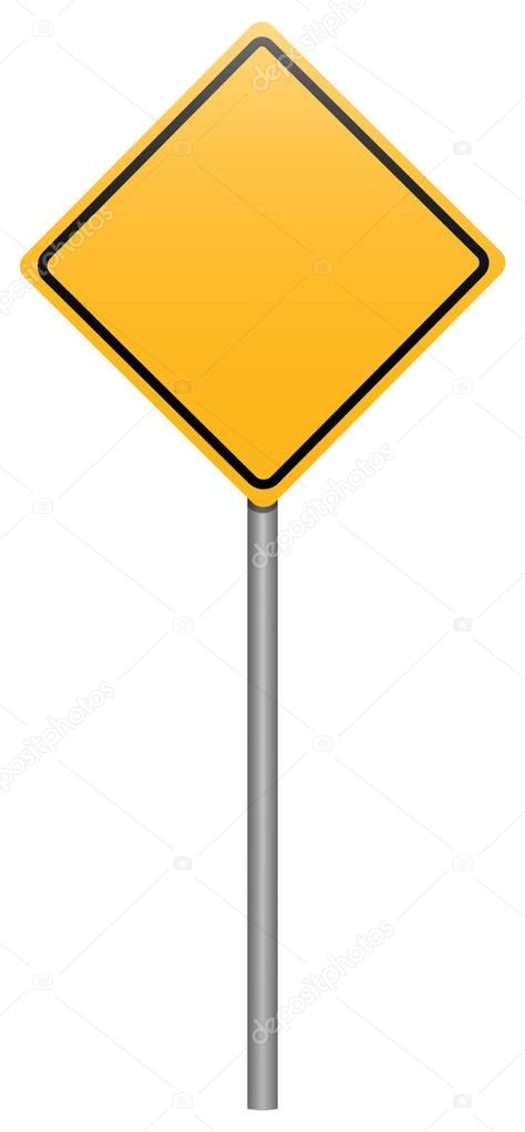 Yellow rhombus road sign on stick
