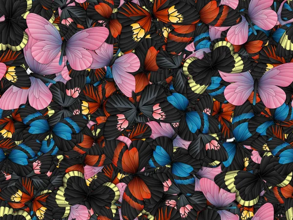 Naadloze patroon met veel verschillende vlinders — Stockfoto