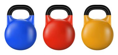 İzole jimnastik salonu kettlebell kümesi. Gerçekçi vektör