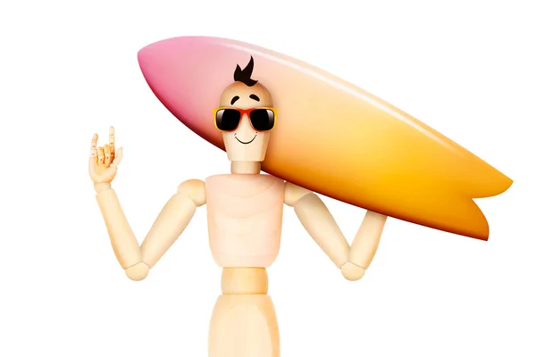 Surfista personagem engraçado segurando surf — Fotografia de Stock