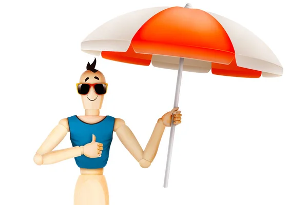 Personagem engraçado em t-shirt e óculos de sol segurando guarda-chuva — Fotografia de Stock