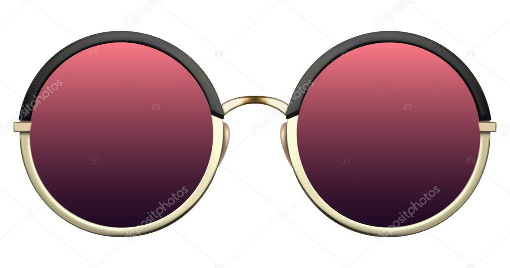 Sunglasses with red lens and gold metalic frame