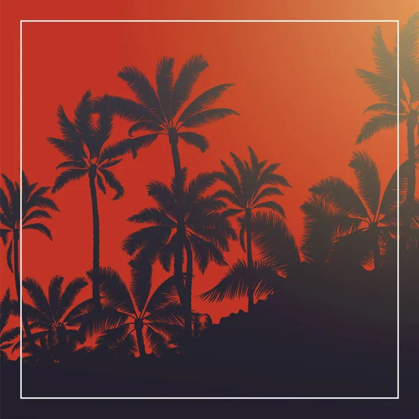 Palmier tropical avec lune de sang lever du soleil et ciel bleu — Image vectorielle