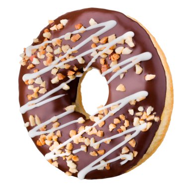 Siyah arka planda serpiştirilmiş jöleli çikolatalı çörek