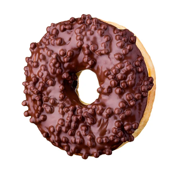 Glasierte Schokolade Donut mit Streusel auf schwarzem Hintergrund gedreht — Stockfoto