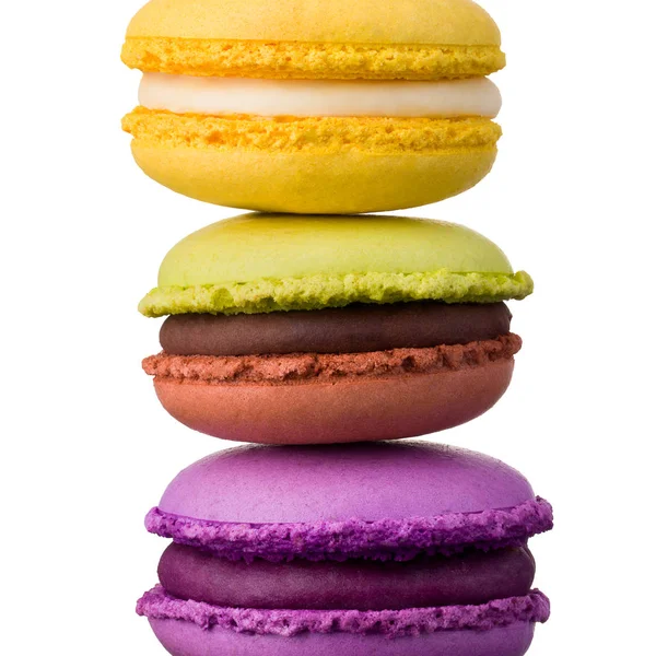 Stack of french colorful macaroons on table isolated on white background — 스톡 사진