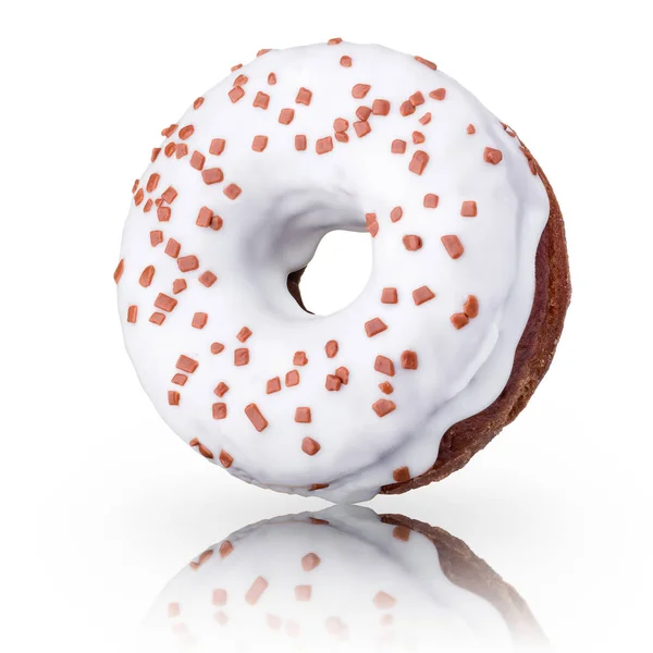 Weiße Schokolade Donut isoliert auf schwarzem Hintergrund mit Reflexion — Stockfoto