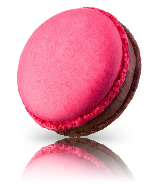 Makrofoto der französischen Rosenschokolade Makronen isoliert auf weiß — Stockfoto