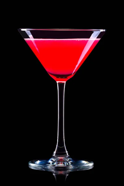 Strawberry margarita cocktail in martini glass isolated on black background