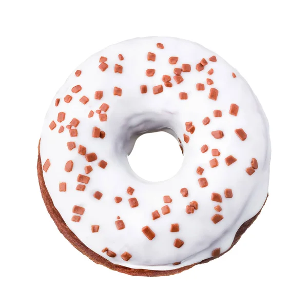 白い背景にスプリンクル付きチョコレート釉ドーナツが回転 — ストック写真