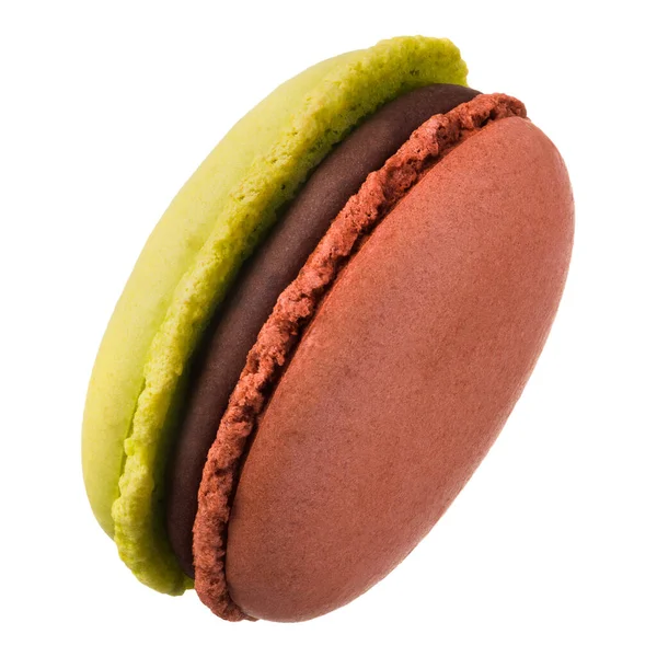 Macro foto di macaron caramello francese o macaron isolato su sfondo bianco — Foto Stock