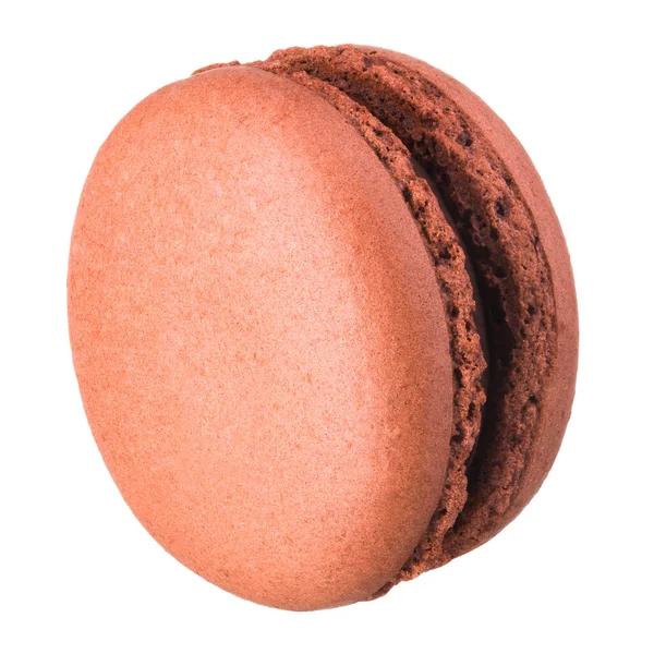 Macro photo of french caramel macaroon or macaron isolated on white background — 스톡 사진