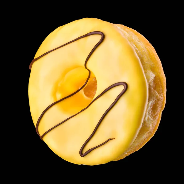 Glasierter Donut Mit Streusel Auf Schwarzem Hintergrund Isoliert Mit Schnittpfad — Stockfoto