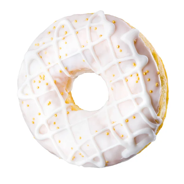 在白色背景上有洒水的熟食甜甜圈每三个季度轮换一次 — 图库照片