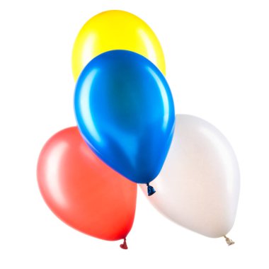 Çok renkli helyum balonları seti. Parti için dekorasyon ögesi.