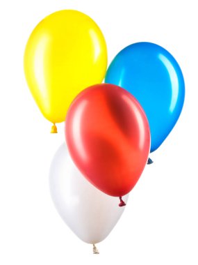 Çok renkli helyum balonları seti. Parti için dekorasyon ögesi.