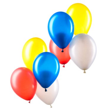 Çok renkli helyum balonları seti. Parti için dekorasyon ögesi.