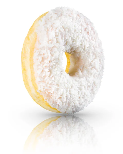 Donut vitrificado com polvilhas em um fundo branco girado em três quartos — Fotografia de Stock