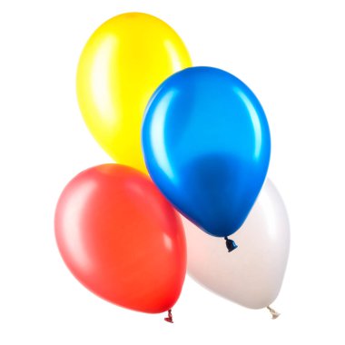 Çok renkli helyum balonları seti. Parti için dekorasyon ögesi.