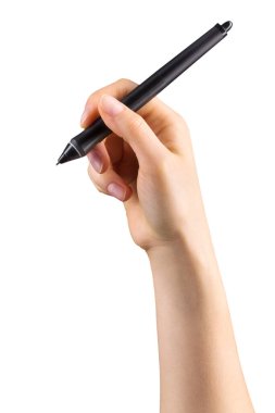 Elle tutulan dijital grafik kalem ve beyaz üzerine izole bir şey çizmek