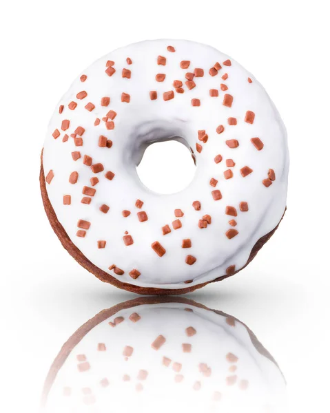 在白色背景上有洒水的熟食甜甜圈每三个季度轮换一次 — 图库照片