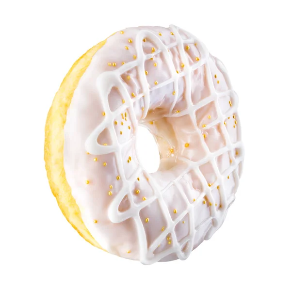 Glasierte Donut Mit Streusel Auf Weißem Hintergrund Drei Vierteln Gedreht — Stockfoto