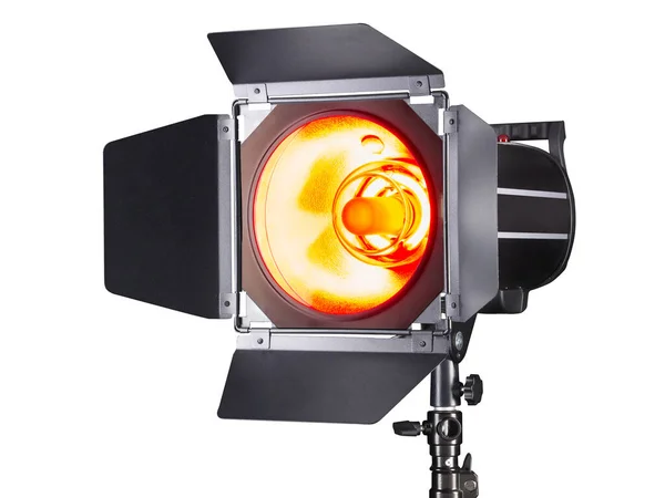 Fotografering Studio Blixt Isolerad Vit Bakgrund Med Lampa Professionell Utrustning — Stockfoto