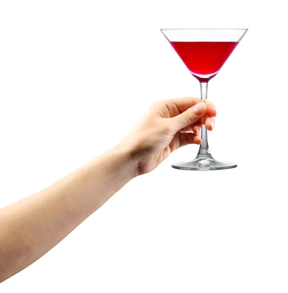 Mano Mujer Sosteniendo Vaso Martini Aislado Sobre Fondo Blanco — Foto de Stock