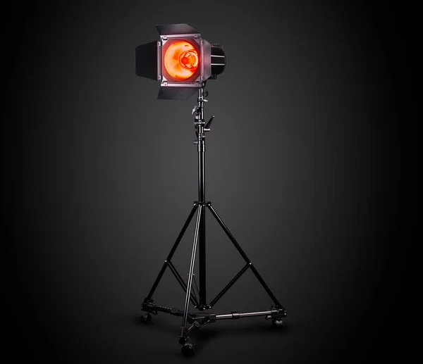 Fotografia Flash Studio Supporto Illuminazione Isolato Sfondo Nero Con Lampada — Foto Stock