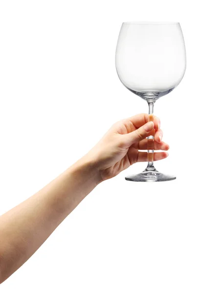 Woman Hand Holding Empty Wine Glass Isolated White Background — Stock Photo, Image