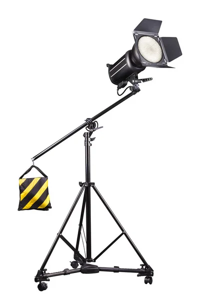 Fotografiestudio Flitser Een Lichtstandaard Geïsoleerd Witte Achtergrond Met Lamp Apparatuur — Stockfoto