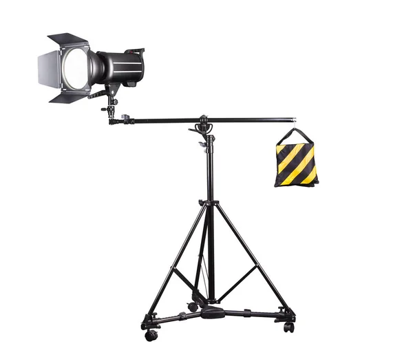 Fotografiestudio Flitser Een Lichtstandaard Geïsoleerd Witte Achtergrond Met Lamp Apparatuur — Stockfoto