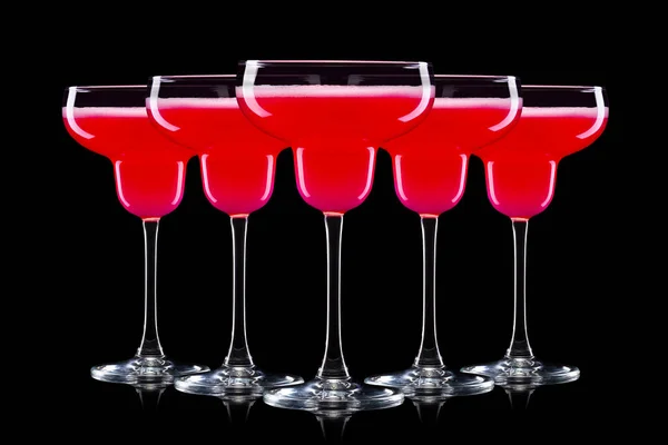 Set Strawberry Margarita Cocktails Isolated Black Background — Stock Photo, Image