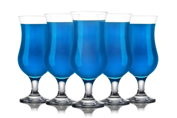 Set of blue curacao cocktails in hurricane glass isolated on white background — Stock Photo, Image