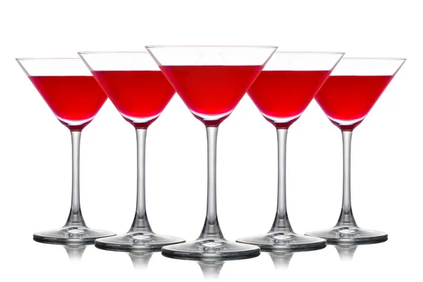 Set di cocktail margarita alla fragola in bicchieri da martini isolati su bianco — Foto Stock