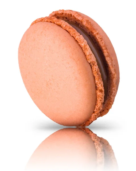 Macro photo of french caramel macaroon or macaron isolated on white background — 스톡 사진