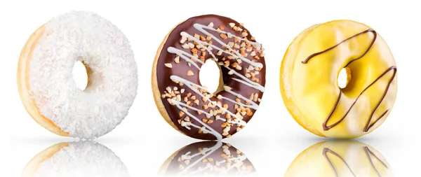 Set Von Glasierten Donuts Mit Streusel Auf Weißem Hintergrund Mit — Stockfoto