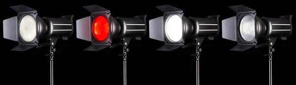 Set Studio Flash Lights Isolated Black Background Lamp Proffetional Equipment — Stock Photo, Image