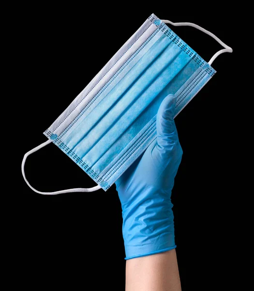 Doctor Hand Medical Gloves Holding Mask Isolated Black Background Clipping — Stock Photo, Image