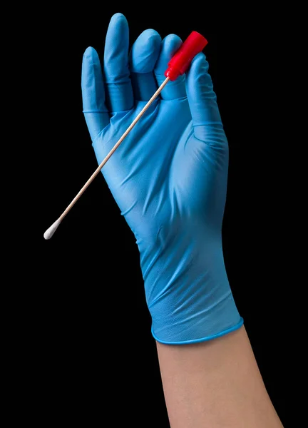 Χέρι Γιατρού Ιατρικά Γάντια Κρατώντας Δοκιμαστικό Σωλήνα Coronavirus Covid Απομονώνονται — Φωτογραφία Αρχείου