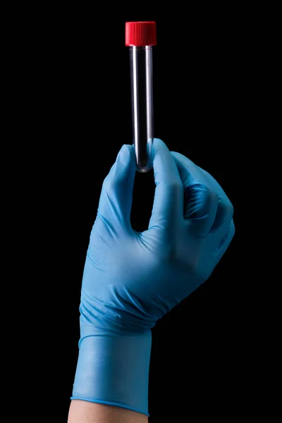 Doctor Hand Medical Gloves Holding Test Tube Coronavirus Covid Isolated — Stock Photo, Image