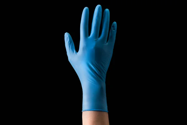 Doctor Hand Sterile Medical Gloves Showing Palm Isolated Black Background — Stock Photo, Image