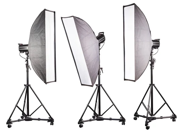 Studio Lighting Stands Flash Softbox Isolated White Background Elements Professional — Stock Photo, Image