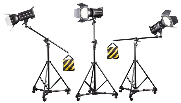 Studio Verlichting Staat Met Flitser Softbox Geïsoleerd Witte Achtergrond Elementen — Stockfoto