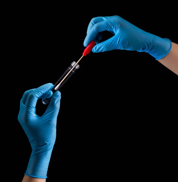 Doctor Hands Medical Gloves Holding Test Tube Coronavirus Covid Isolated — Stock Photo, Image