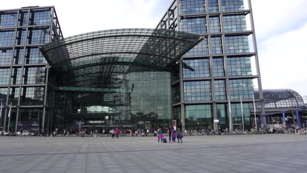 Tijd Lapse Berlin Hauptbahnhof, Centraal Station — Stockvideo