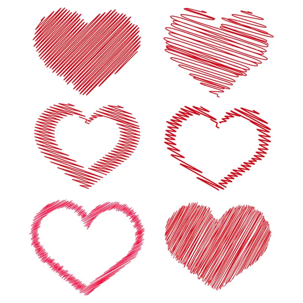 Conjunto Corações Vermelhos Handdrawen Para Seu Projeto Vetor — Fotografia de Stock