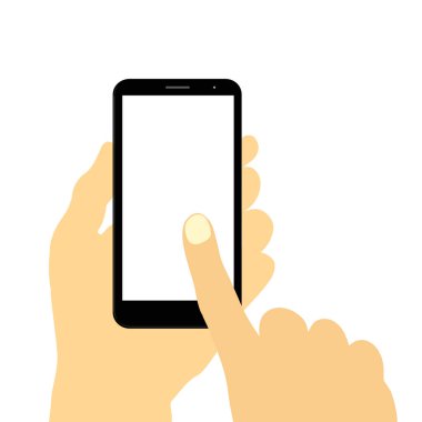 Akıllı telefon ekran dokunaklı tutan el. Vektör.