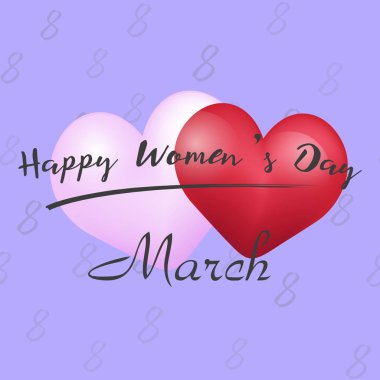 8 Mart kartı gerçekçi kalp ve metin yazı el ile. Vektör.