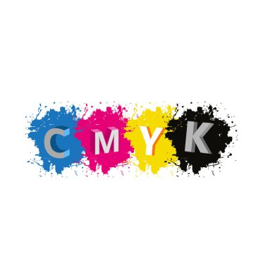 -3d Cmyk harflerle boya sıçrama arkaplan vektör